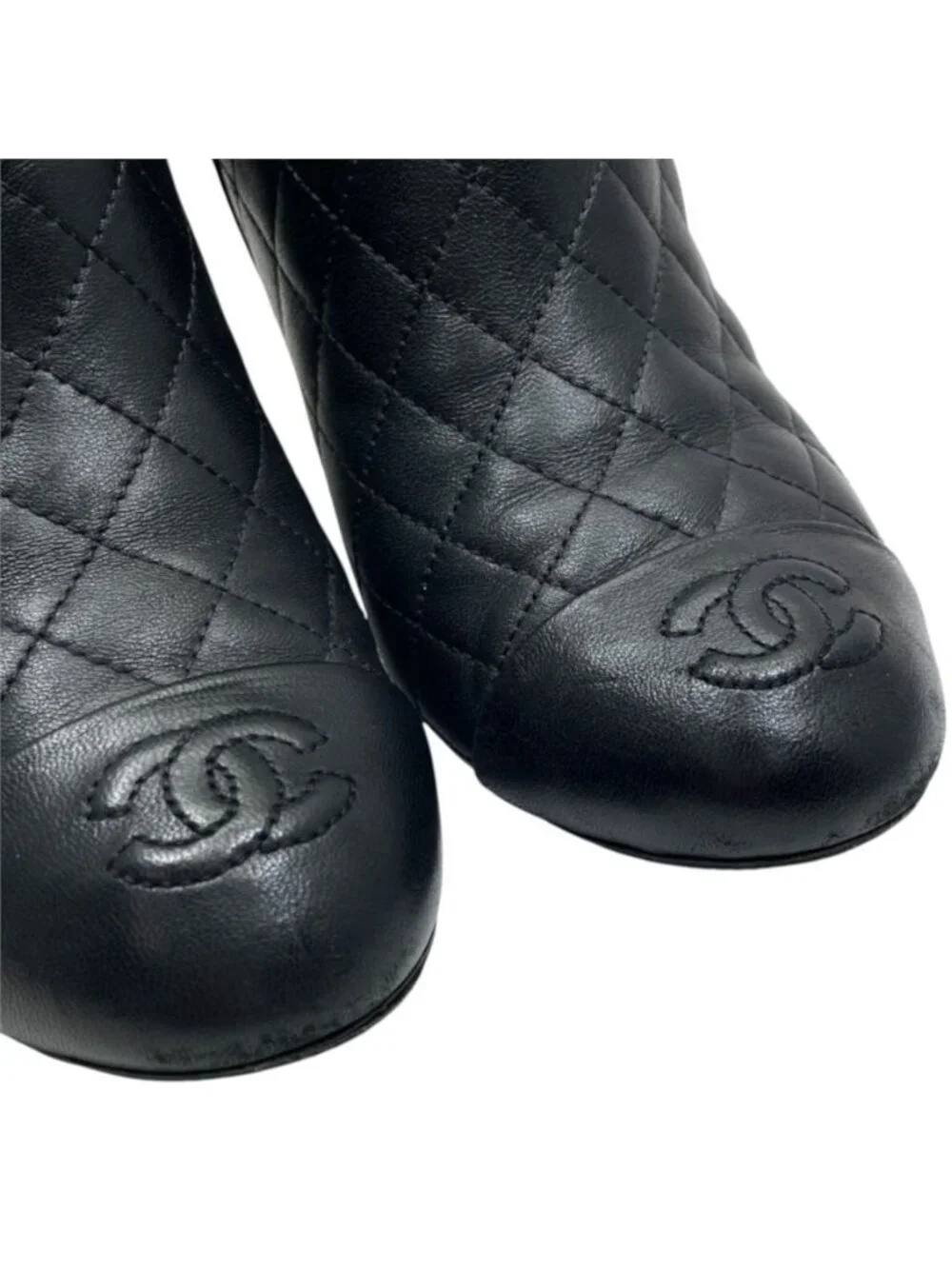 Chanel Short Boots CC Logo Quilted Lambskin Black Shoes Casual